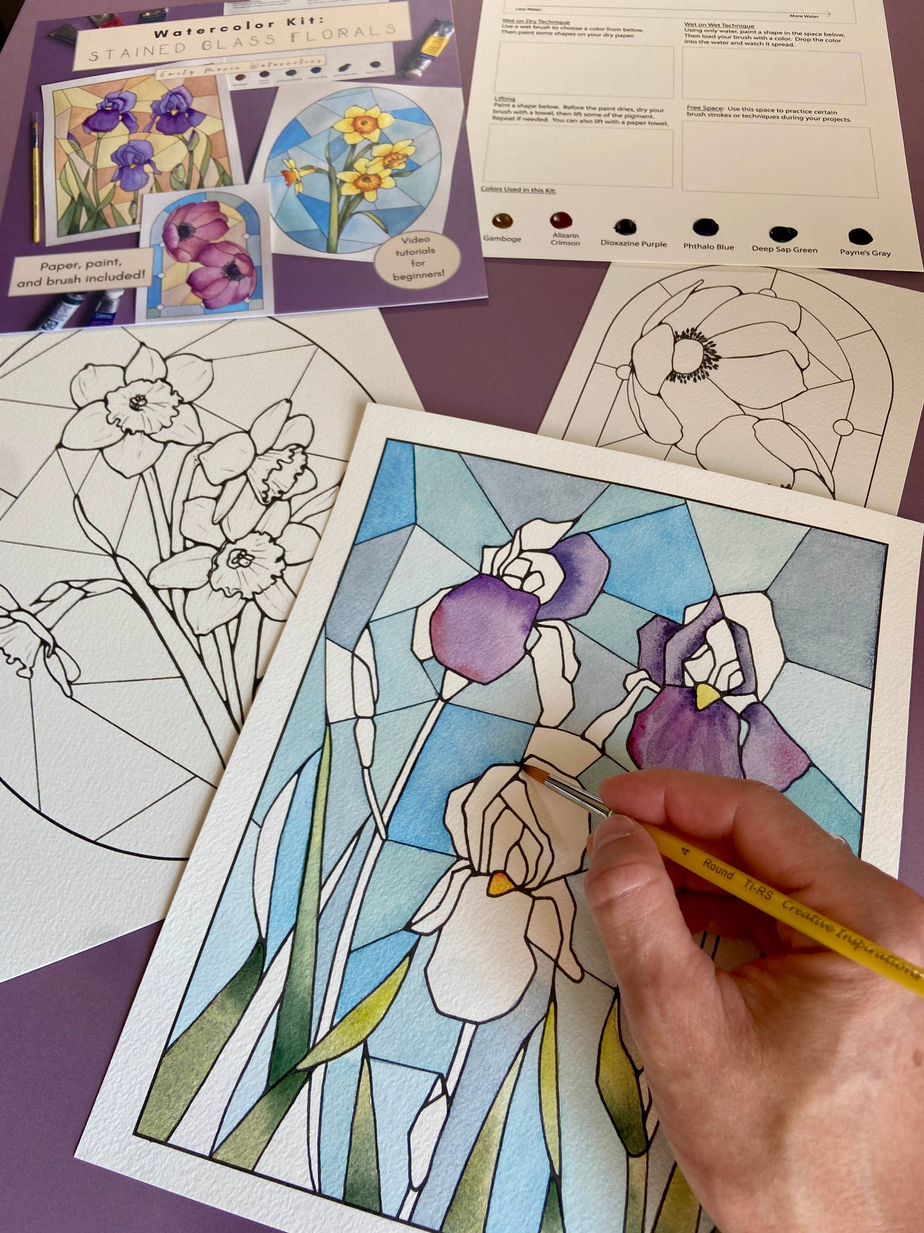 Emily Marie Watercolors - Wholesale DIY Craft Kit - Watercolor Painting Kit: Stained Glass Florals2