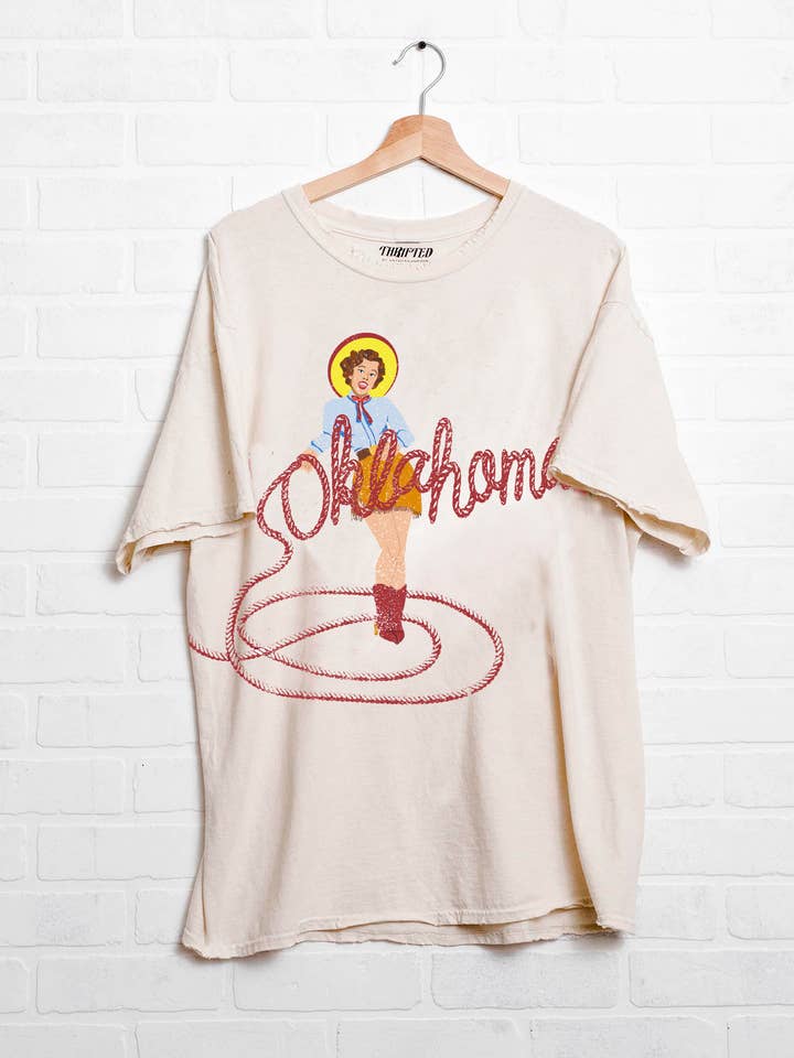 Oklahoma Cowgirl Off White Thrifted Western Graphic Tee for wholesale by LivyLu