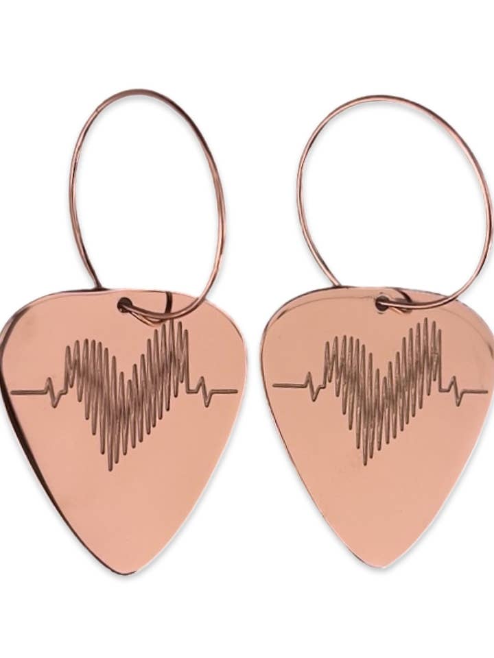 Rose Gold Hoop Earrings Groupie Love Guitar Picks for wholesale by Groupie Love