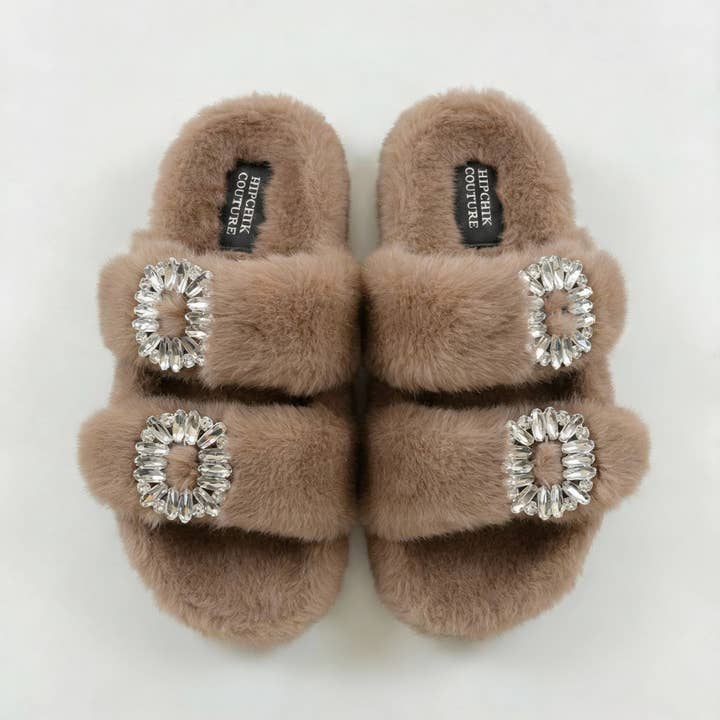 Mink Slide Sandaler med Krystalspænde Naturlig for engroshandel hos Hipchik