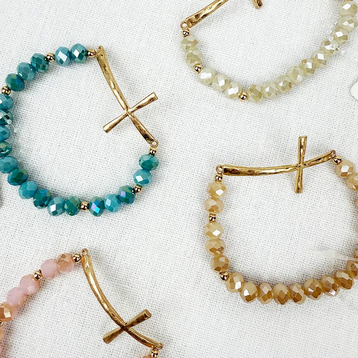 Love and Repeat - Wholesale Beaded Bracelet - Hammered Cross Crystal Mix Beads Bracelet