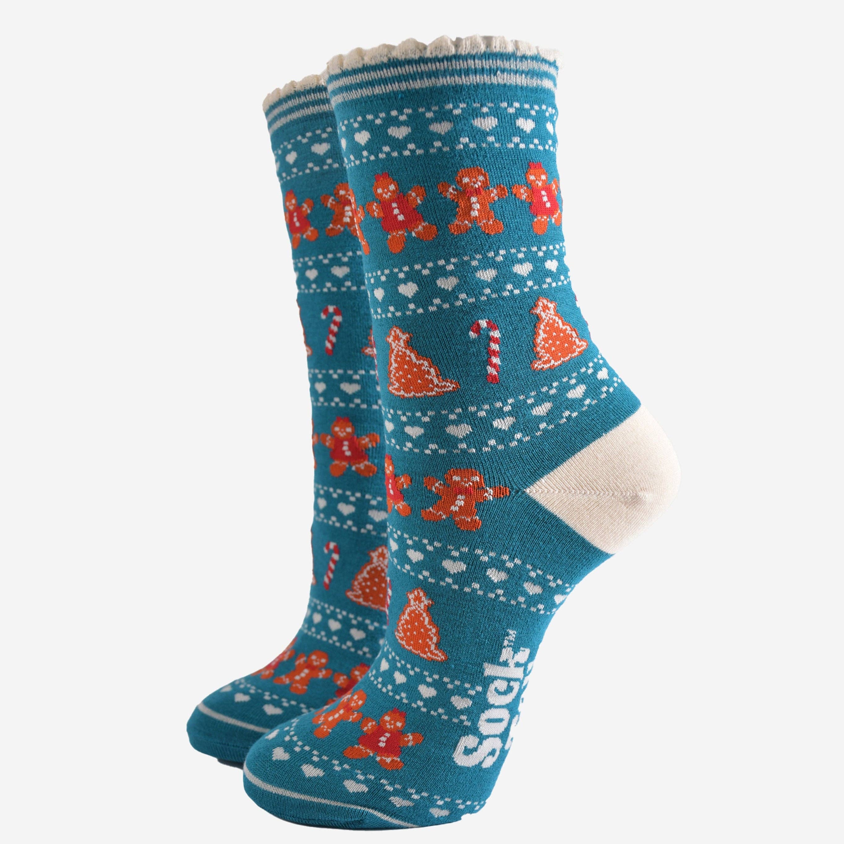 Sock Talk - Wholesale Socks - Women's - Women's Bamboo Socks - Teal/Cream, Gingerbread Fair Isle0