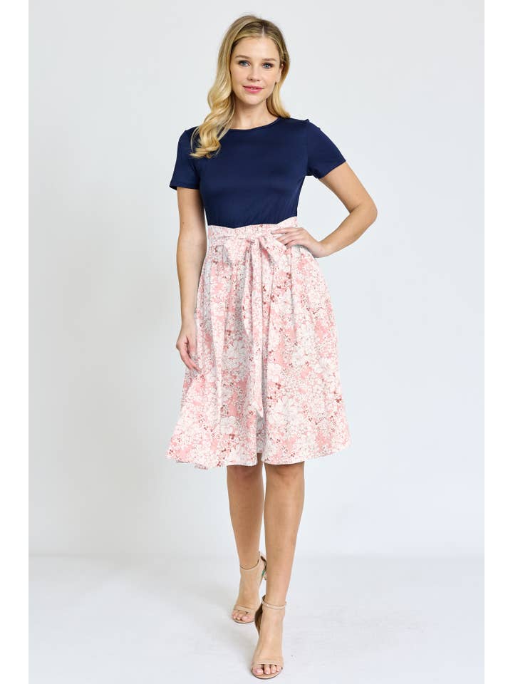 EG fashion - Vente Robe – femme - Robe midi à manches courtes et ceinture florale7