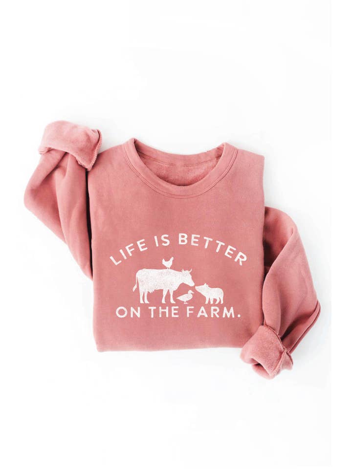 OAT COLLECTIVE - Wholesale Graphic Sweatshirt - Women's - LIFE IS BETTER ON THE FARM Graphic Sweatshirt5