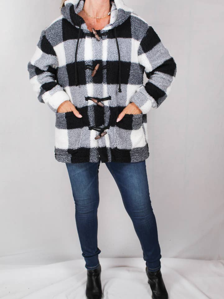 SA2001-B - Sort/hvid Sherpa vippejakke A1630 for engroshandel hos K & C Clothing, Inc.