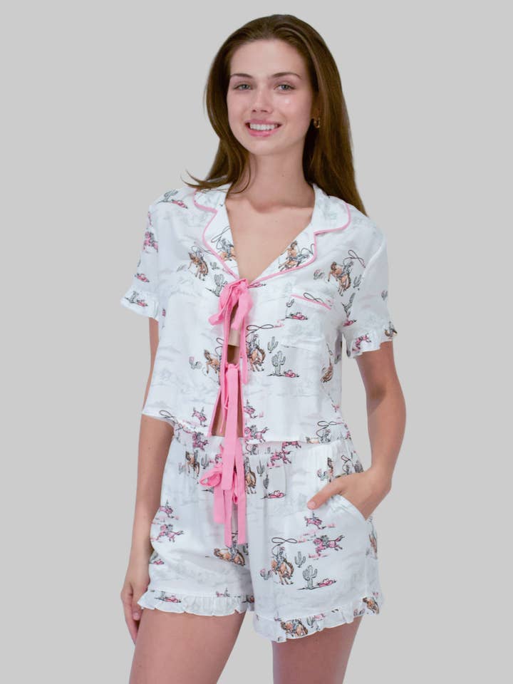 Lasso Lady Bow Short Set - Western Pajamas | Imbali Charleston for wholesale by Imbali Charleston