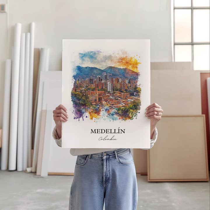 Premium Travel Art - Wholesale Art Print - Medellín Wall Art, Colombia Print, Colombia Watercolor Art, Medellín Colombia Gift, Travel Print, Travel Poster, Housewarming Gift3