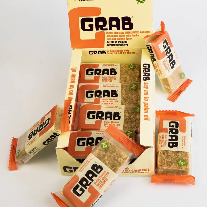 Jenks Brands Limited – wholesale Snack bar – Grab Energy Butter Flapjacks with Salted Caramel 12x65g