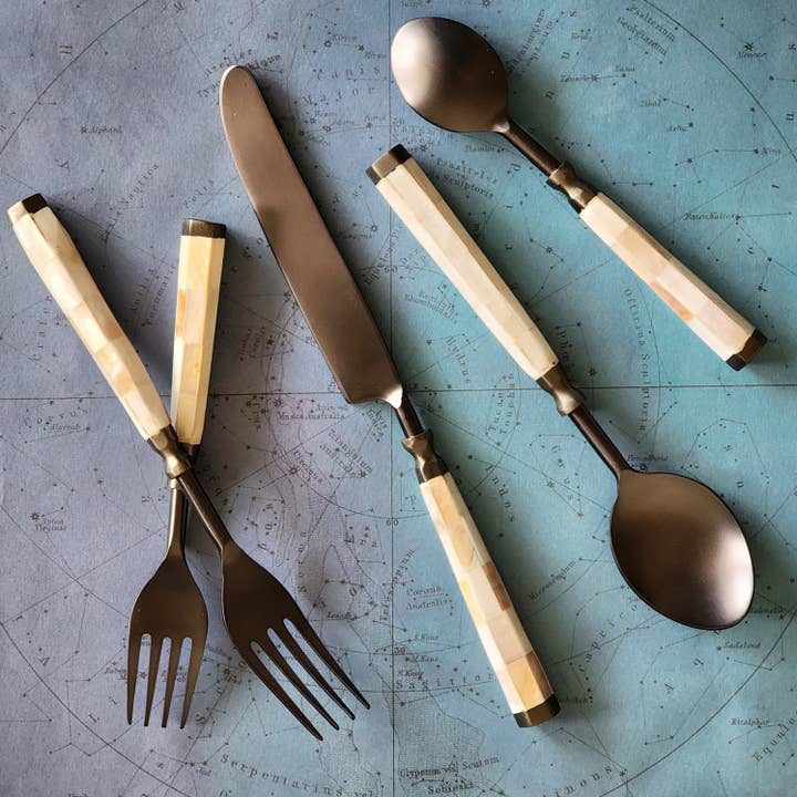 Gibb & Daan – wholesale Bestickset – Pärlemor Inlay bestick Set - Svart bestick Set med 5