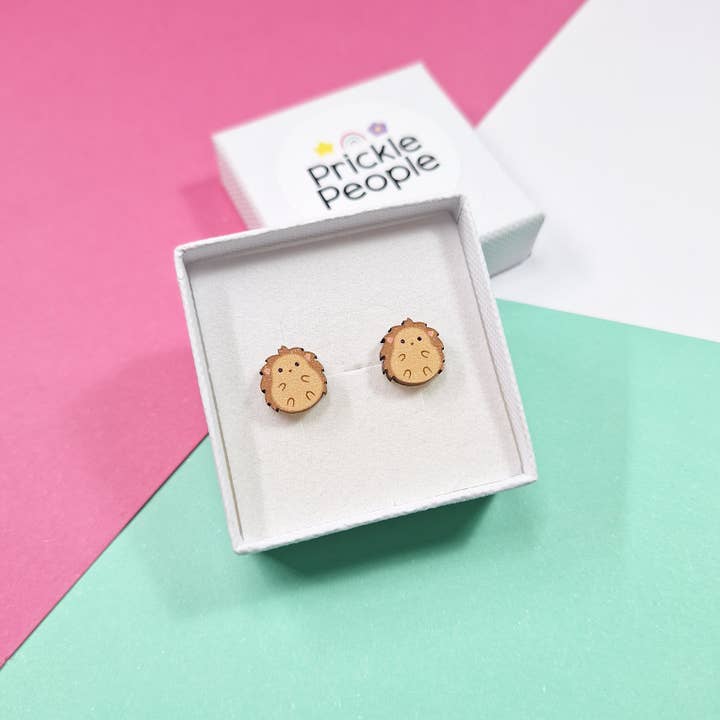 Prickle People - Wholesale Stud/Post Earrings - Hedgehog Stud Earrings Handmade Eco Wood4