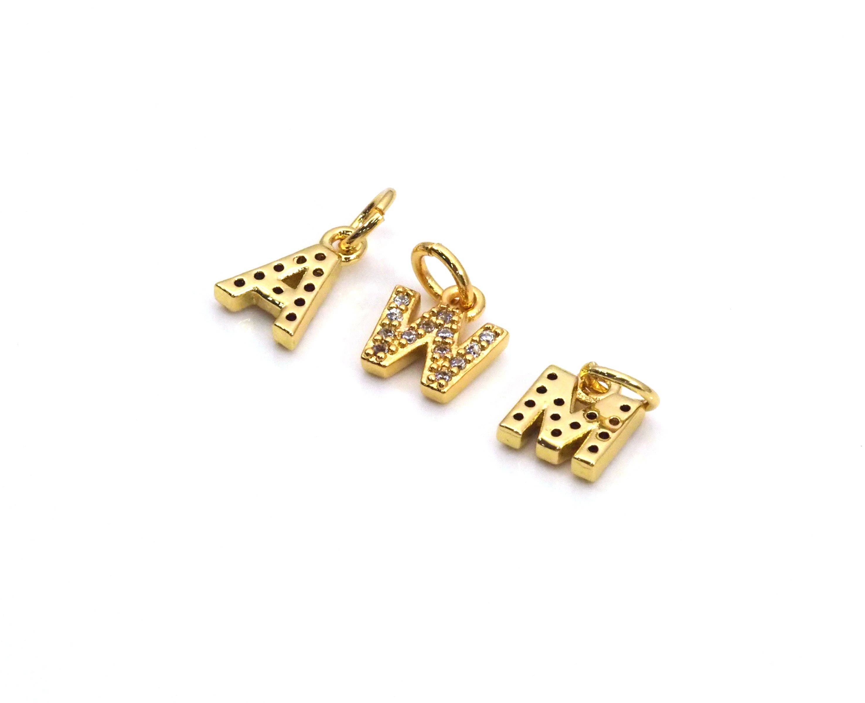 BestBeads&Beyond - Wholesale Individual Charm/Pendant - Cute Gold CZ Initial Charm, Alphabet Name Letter Charm,sku#LX1931