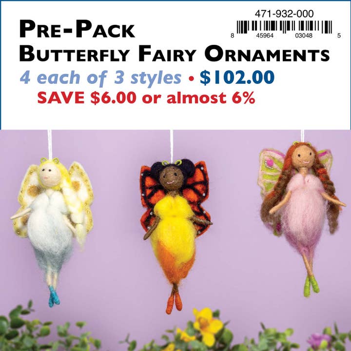 Butterfly Fairy Ornaments Pre-Pack (4 ea of 3 styles) for wholesale by dZi Handmade