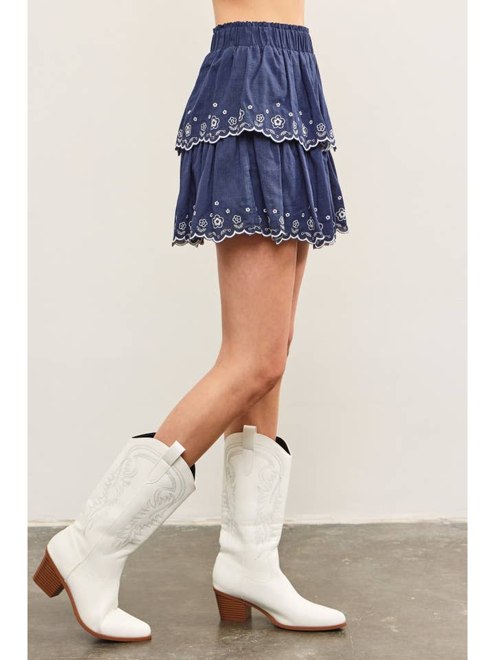 Mustard Seed - Wholesale Skort - Women's - BANDED WAIST EMBROIDERY TIERED SKORT2