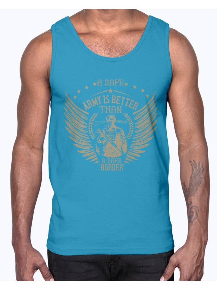 tshirt unlimited - Wholesale Tank top – Men's - A Safe Army Is Better Than a Safe Border- Military- Cotton Tank4