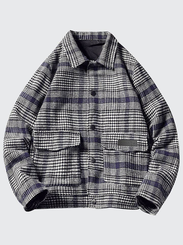 Pied de Poule-jacka med logotyp i gummipatch för wholesale av Suck