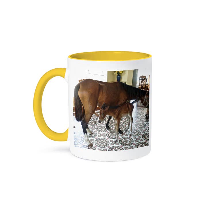 3dRose - Wholesale Coffee Mug - 3dRose, Newborn baby horse in a colonial living room by another horse, Mug