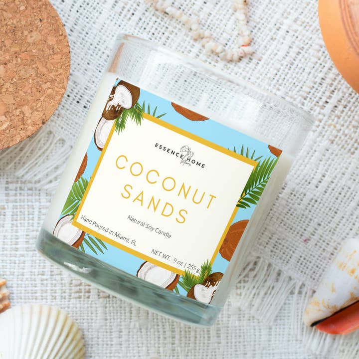Coconut Sands 9 oz Soy Candle for wholesale by Essence Home Miami