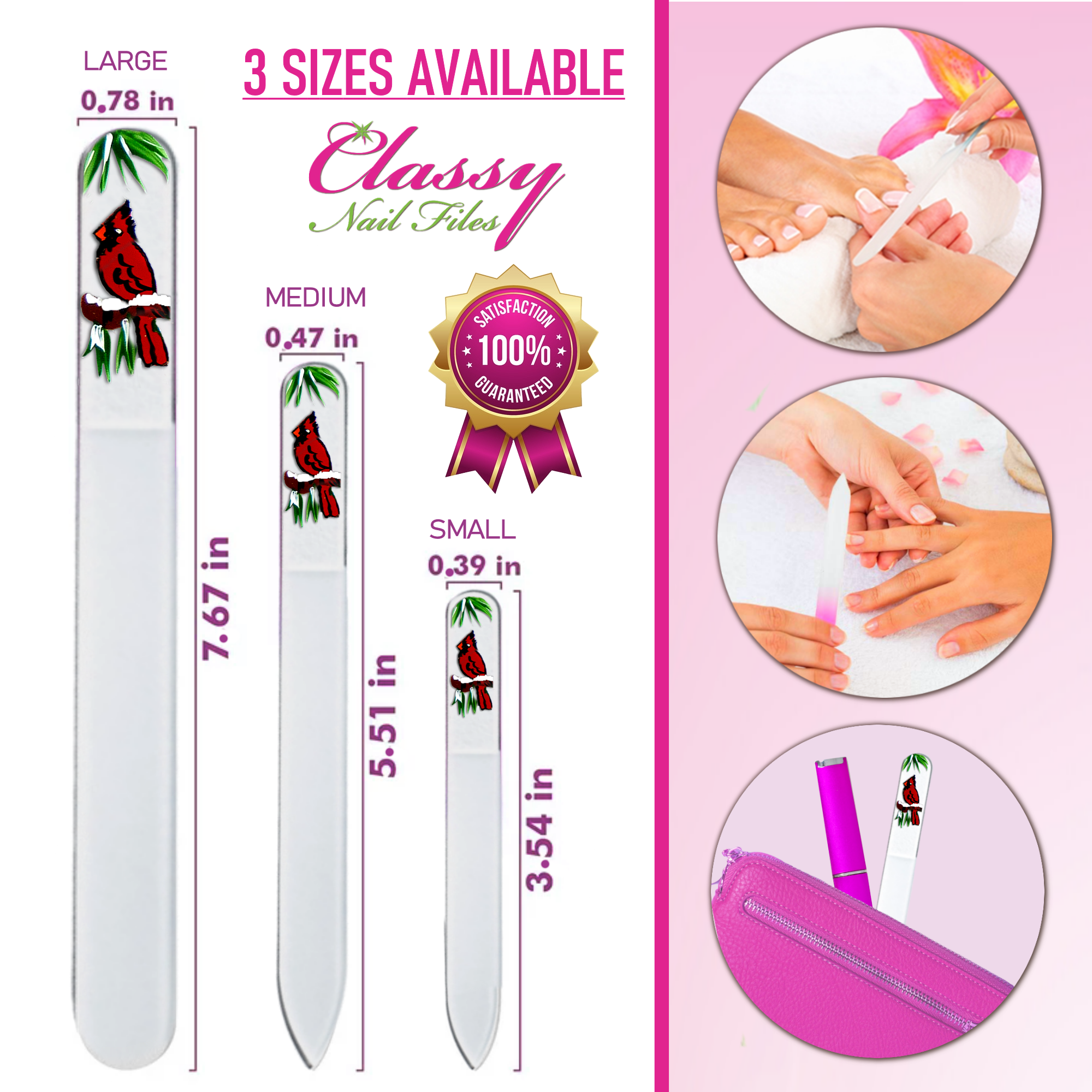 Classy Nail Files – Lima de unhas por atacado – Lima de Unhas de Cristal Checa Pintada à Mão com Pássaro Cardinal e Neve1