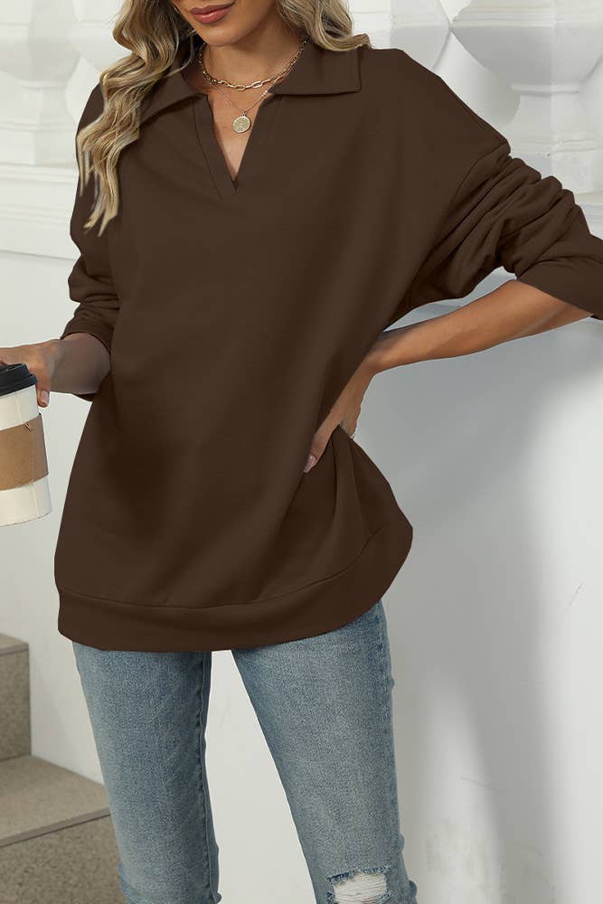 UNISHE – Großhandel Sweatshirt – Damen – Einfarbiges Sweatshirt mit Umlegekragen WZD06313