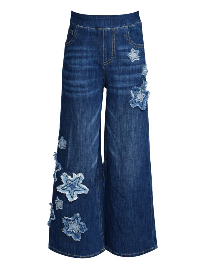 BLUE STAR PATCH PULL-ON DENIM JEANS for wholesale on Faire