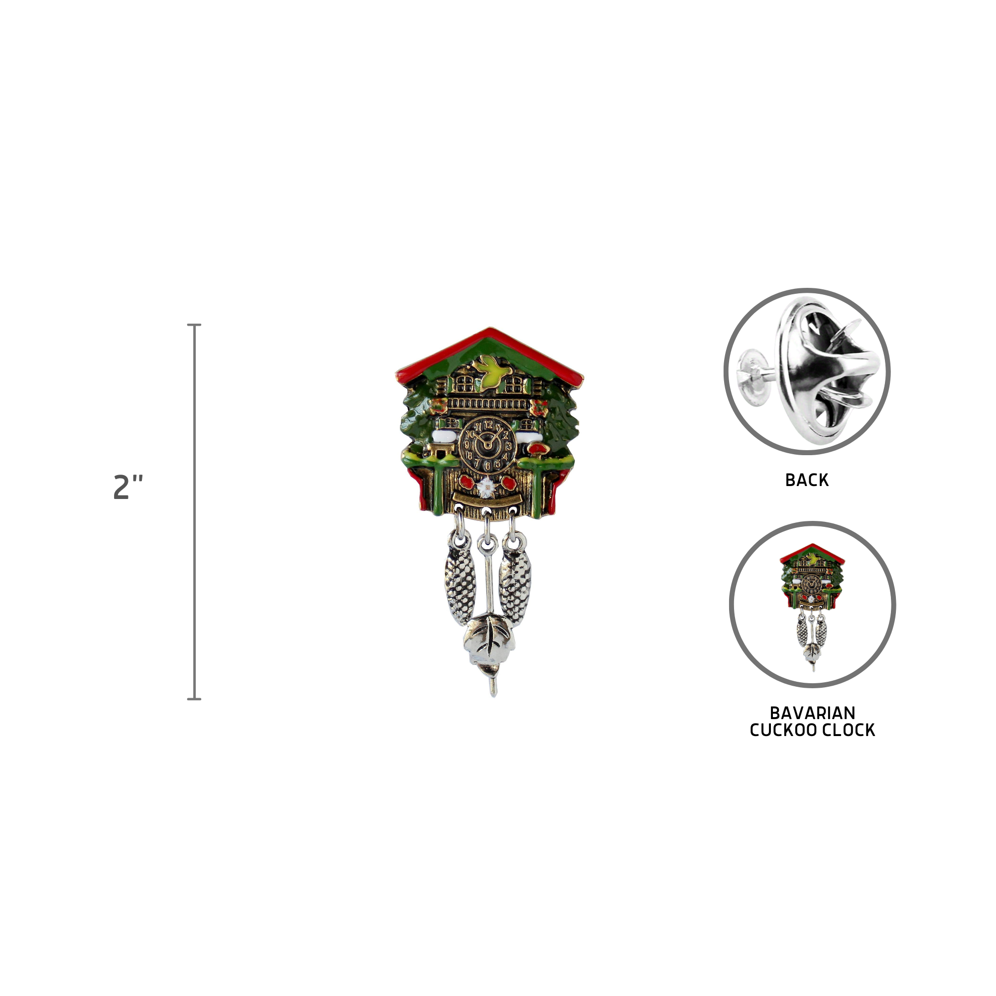 European Heritage Gifts - Vente Épinglettes/boutons - Épingle à chapeau en métal colorée style horloge à coucou bavaroise allemande1