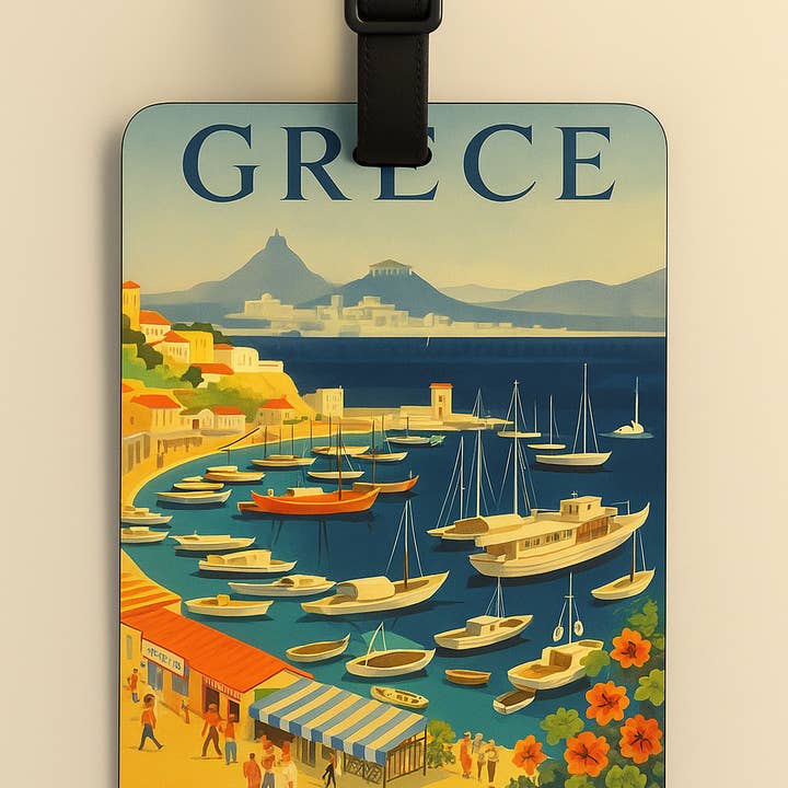 Jolitee - Vente Étiquette pour bagage - Étiquettes de bagages en cuir végétalien : Art d'affiche vintage4