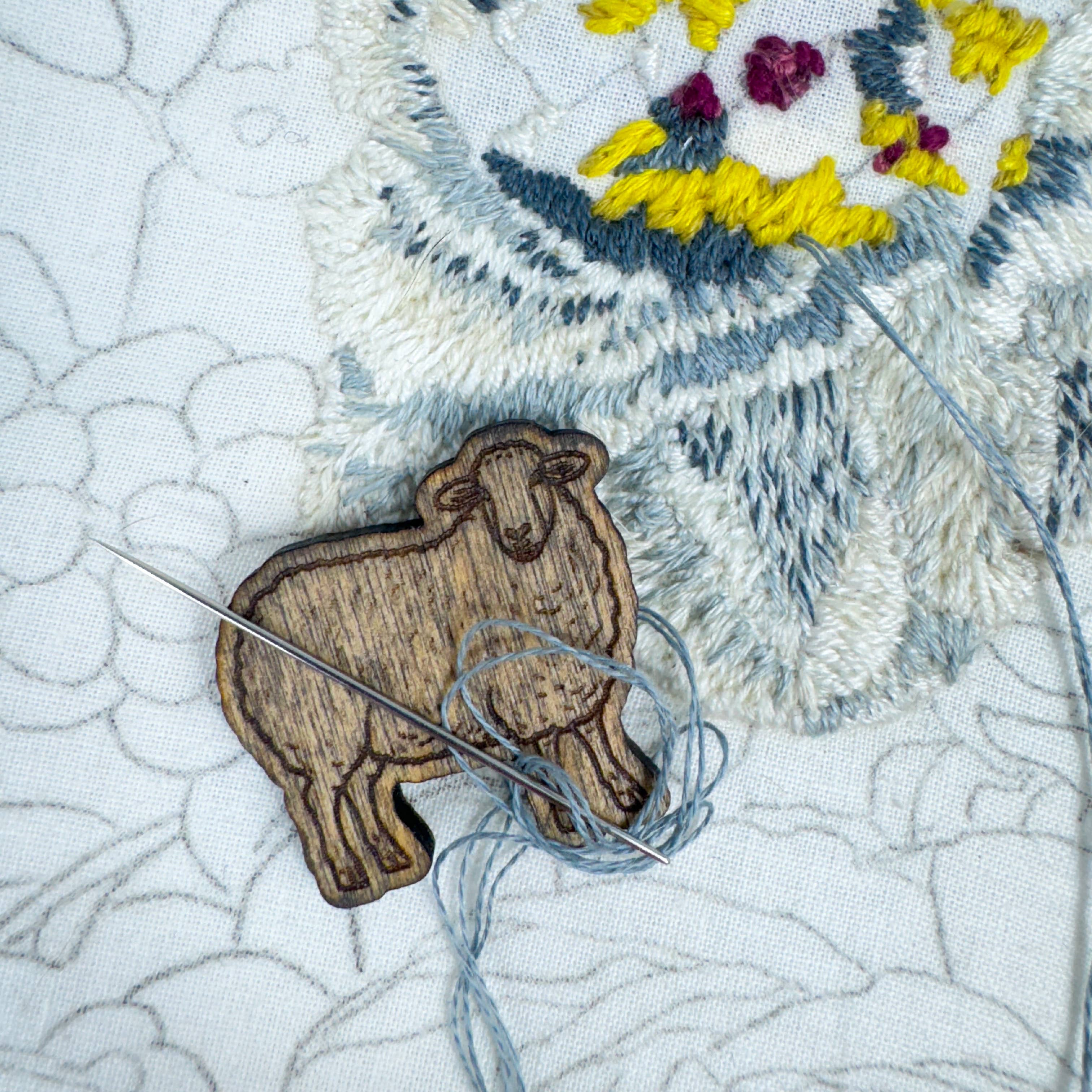 Art by Erica H & Rebel Stitchers - Wholesale Embroidery/Cross Stitch Supplies - Standing Sheep Engraved Wooden Magnetic Needle Minder2