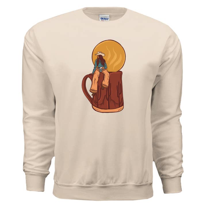 Cowgirl cafe crewneck for wholesale by Wranglin' Daisies LLC