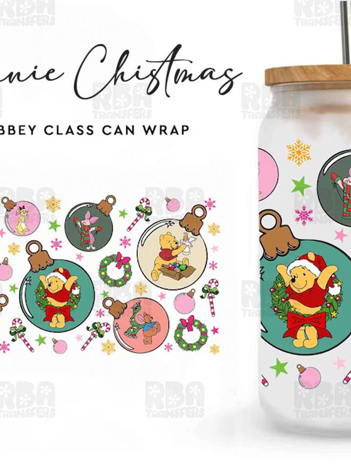 Winnie Christmas Wrap UV DTF Sticker for wholesale by RBA Transfers
