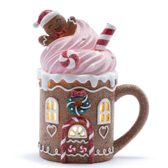 Tazza a forma di casa di pan di zenzero con LED da 8" per la vendita all'ingrosso da parte di Dunn Deals