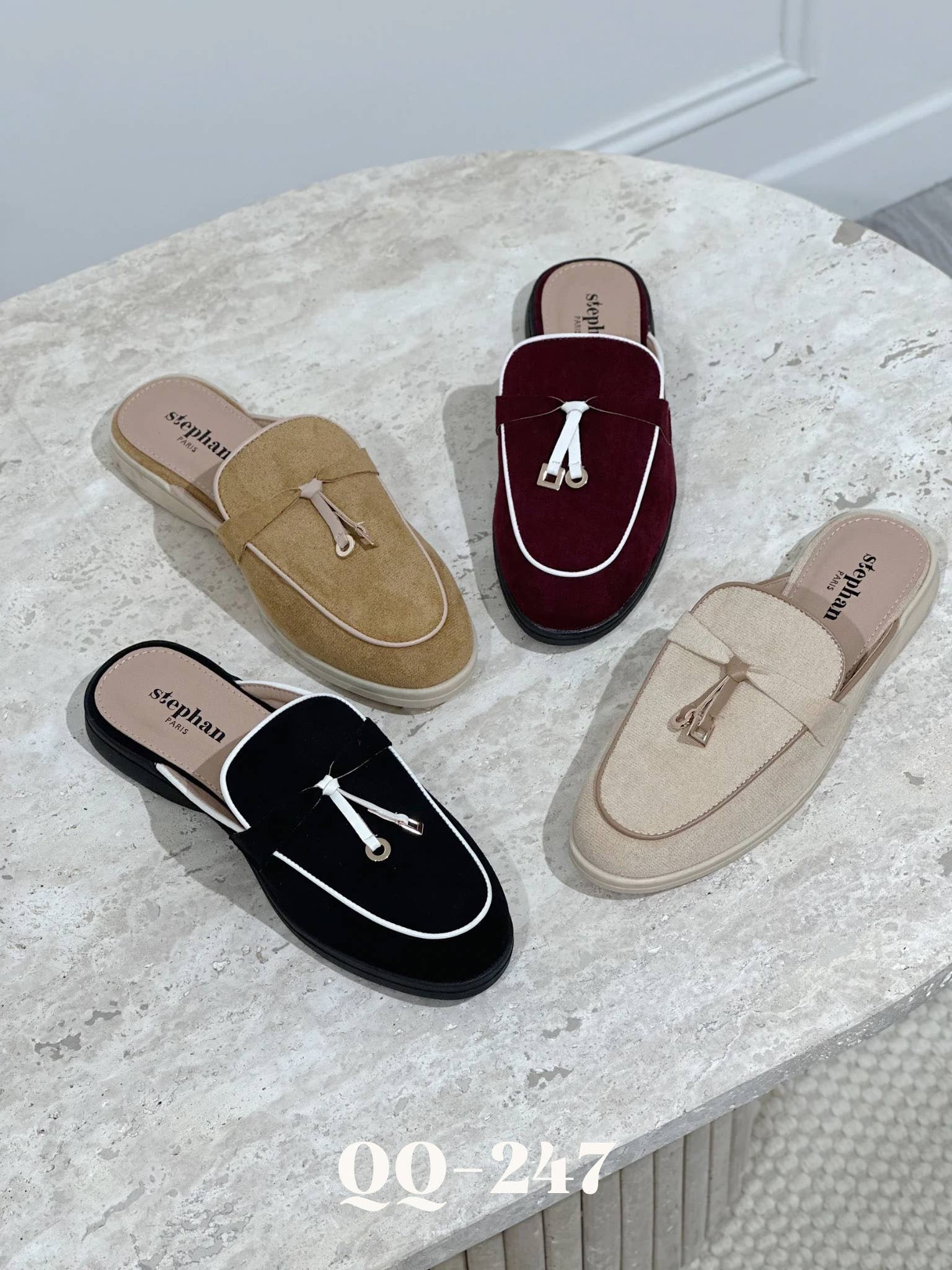 camel Suede mules with rope and metal detail QQ-247 for wholesale on Faire0