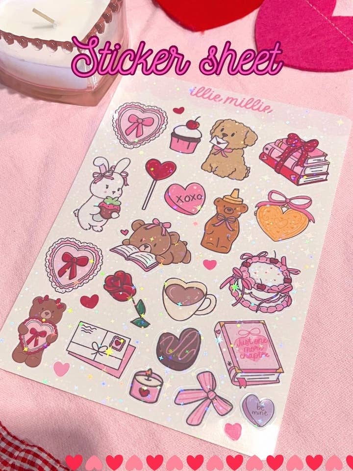 Valentine Waterproof Sticker Sheet for wholesale by Illie Millie Designs