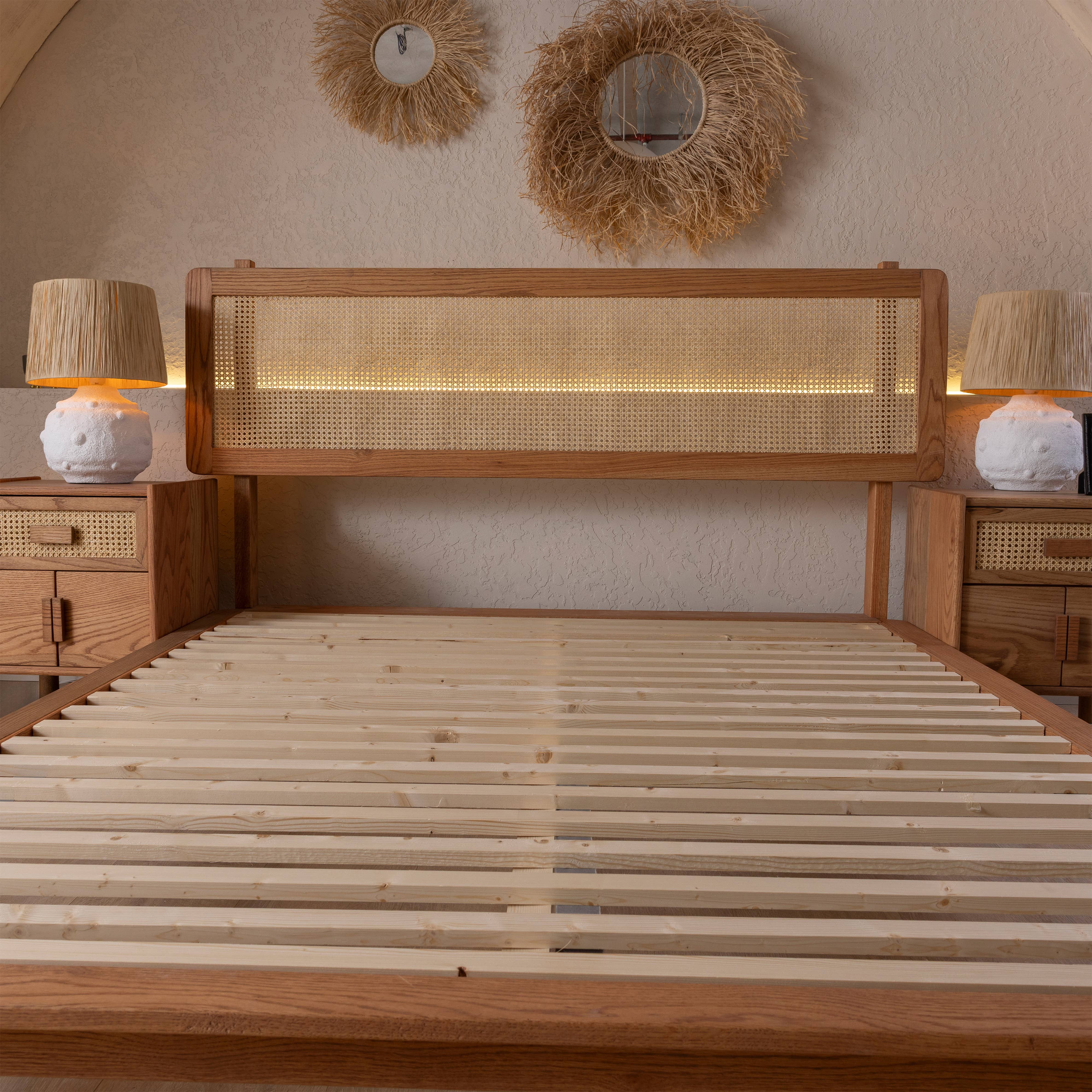 Halohope, LLC - Wholesale Bedroom Furniture - Handcrafted Oak Bedframe with Cane Headboard3