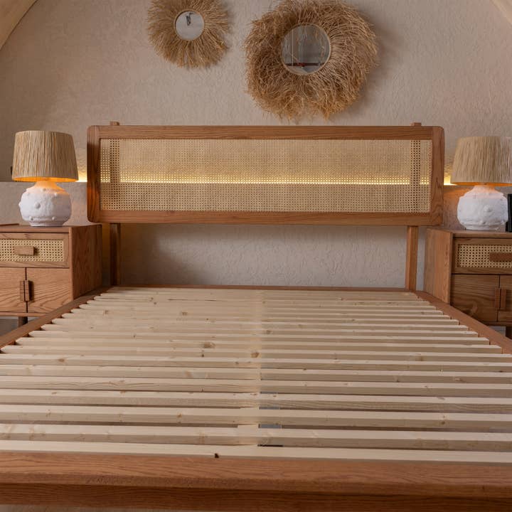 Halohope, LLC - Wholesale Bedroom Furniture - Handcrafted Oak Bedframe with Cane Headboard3