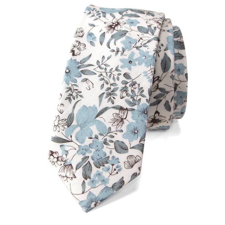 Spring Notion - Wholesale Necktie - Men's - Men's Floral Skinny Tie, Dusty Blue (STYLE:1240-2.48DBL)