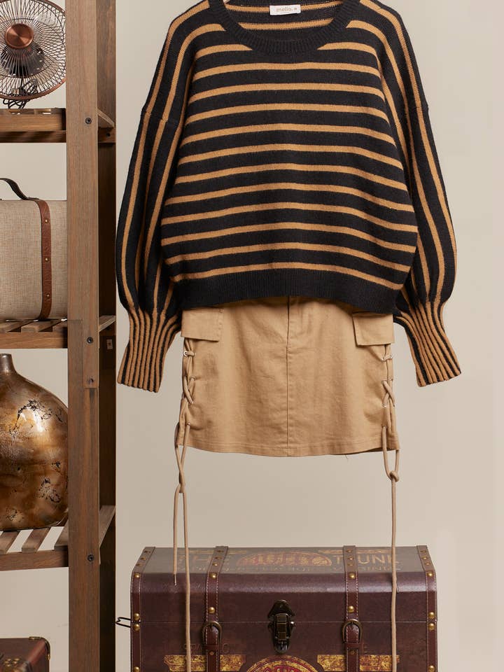 Stripe Puff Sleeve Sweater for wholesale by Mello.