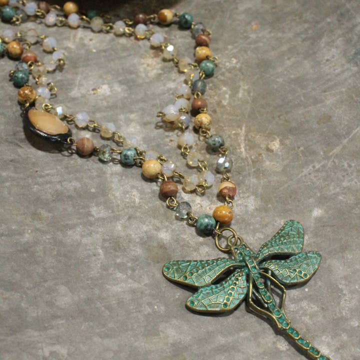 The Primitive Peddler, Inc. - Wholesale Pendant/Charm Necklace - Bohemian Layered Mixed Stone Dragonfly Necklace1