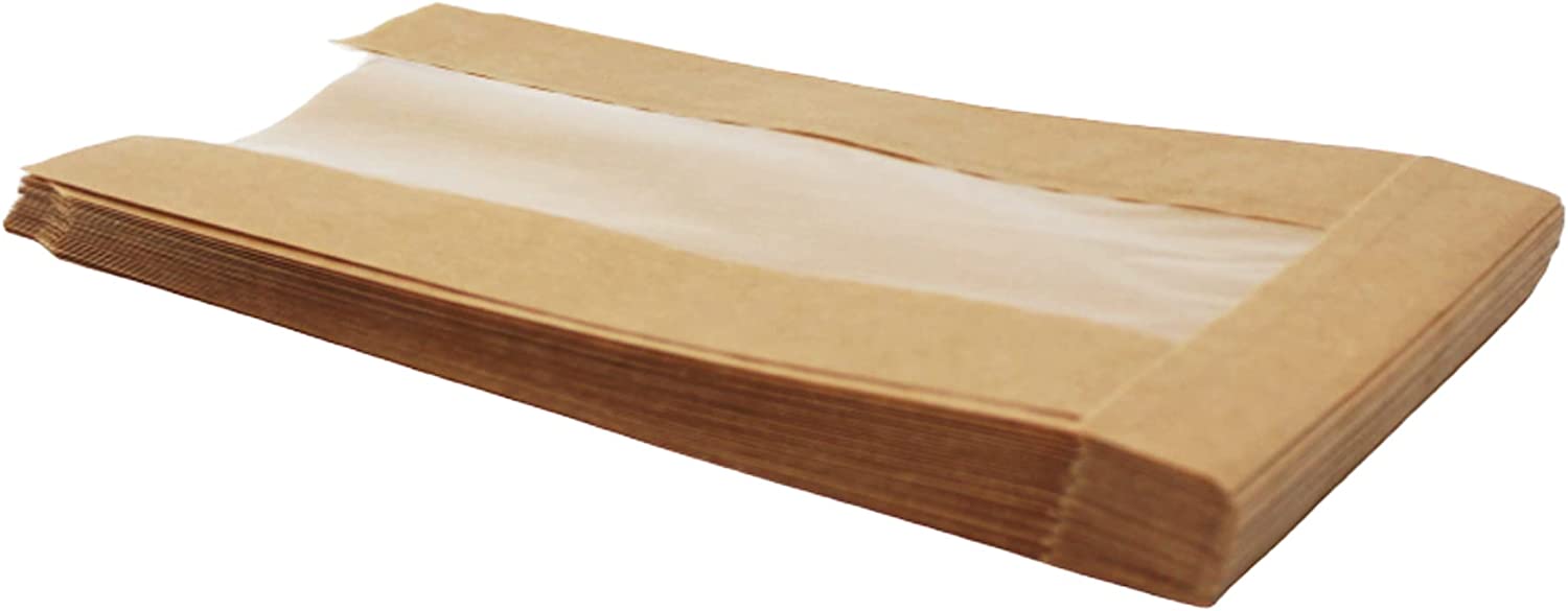 EcoQuality - Vendita all'ingrosso Involucro/sacchetto per alimenti - Borsa da forno in carta kraft marrone con finestra trasparente, 21,7 x 4,7 pollici1