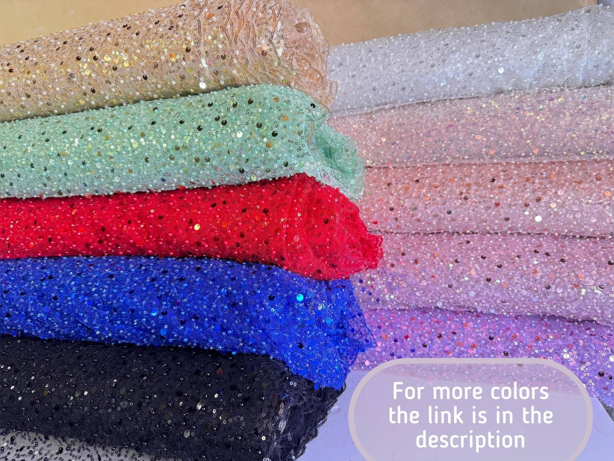 GalaTextile - Wholesale Craft Supplies - Sage Green Beaded Lace Fabric by Yard | Embroidered with Pearls & Sequins Mesh | Bridal Dresses, Gowns, Veils, Table Decor9