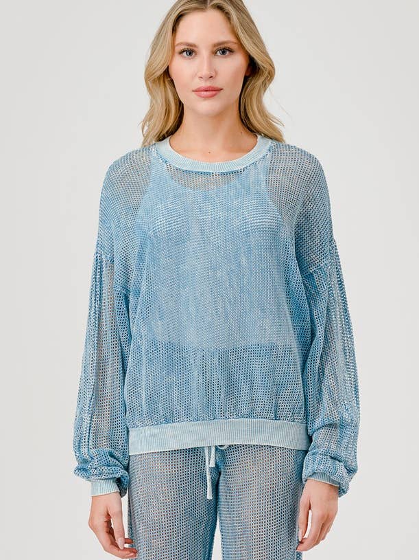 MINERAL DYED MESH LOOSE FIT LONG SLEEVE TOP for wholesale by Hashttag