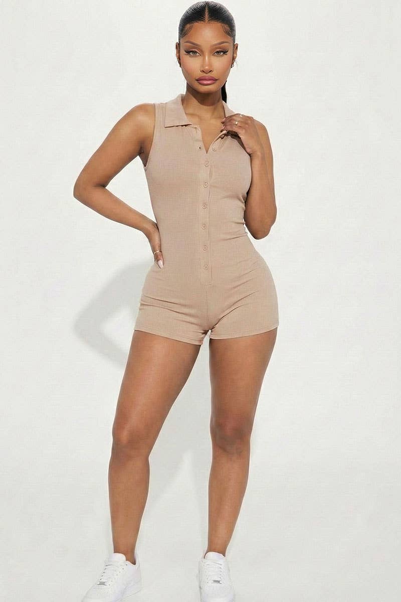 CAPELLA APPAREL - Wholesale Romper - Women's - Ribbed Knit Sleeveless Button Front Romper19