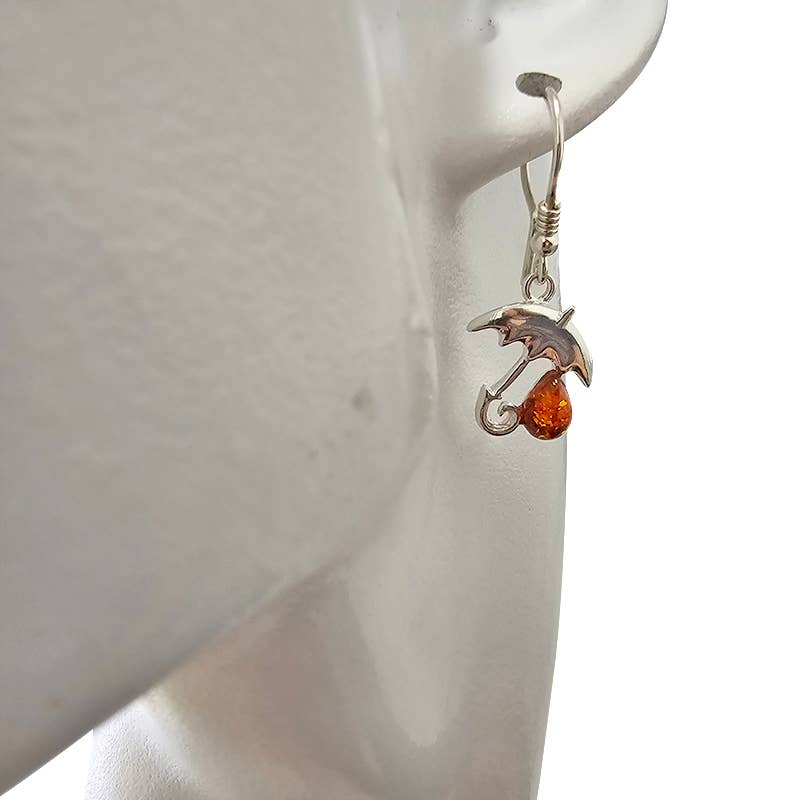 Amberman - Vente Boucles d'oreilles pendantes - Boucles d'oreilles parapluie en argent sterling ambré sur crochets1