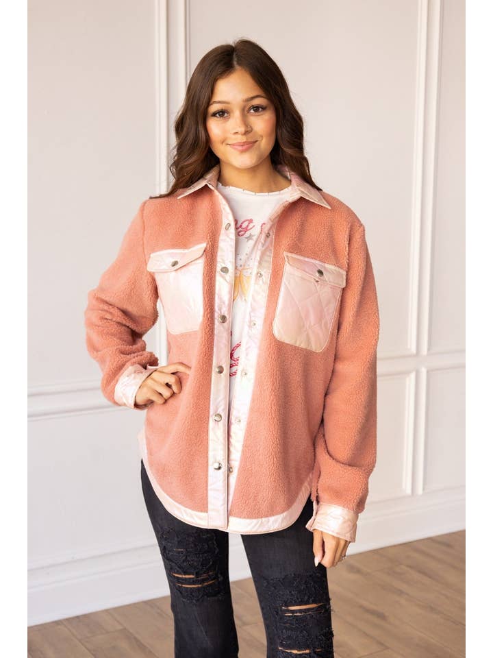 Pink Mauve Button Up Sherpa for wholesale on Faire