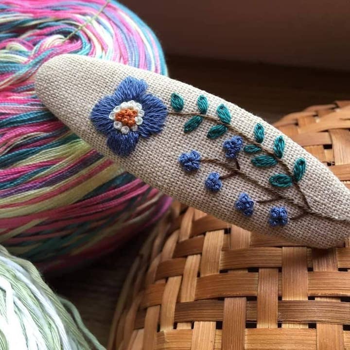 Quince Fables - Wholesale Barrette - Women's - Flower Garden Embroidered Hair Barrette, Collection Grace🪡2