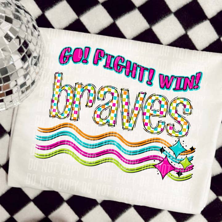 Braves Neon Cheques Go Fight Vence Transferência DTF por atacado de K and M Designs