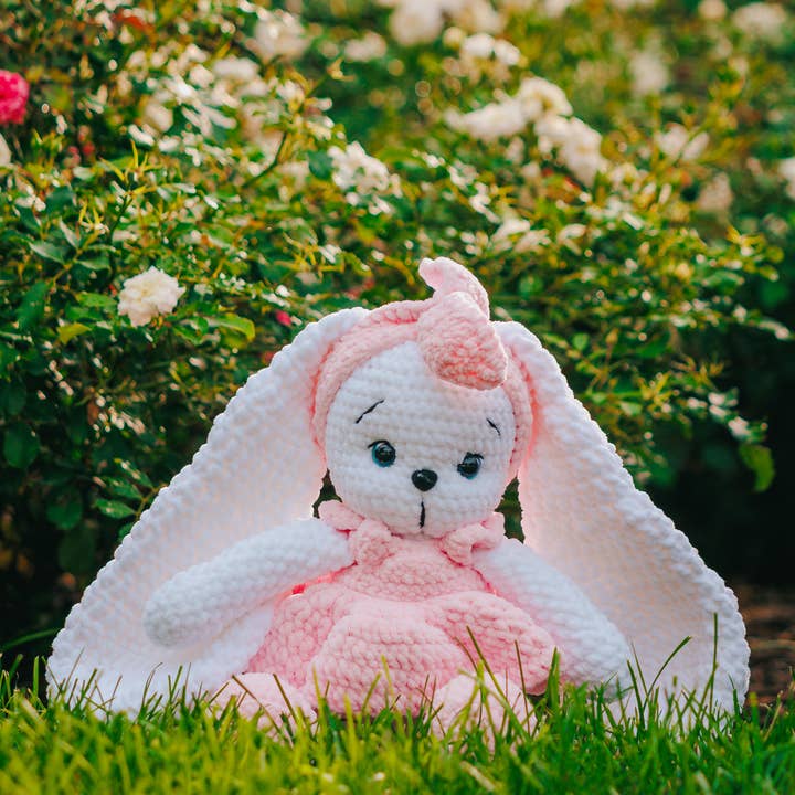 Handmade Crochet Bunny Plush Soft Pink and White Stuffed Ani for wholesale by Magnetic Soul