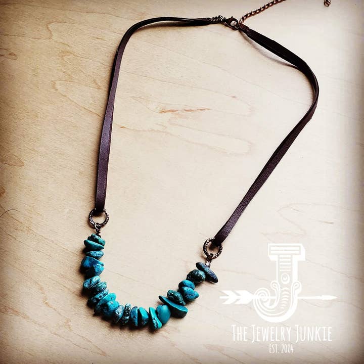 The Jewelry Junkie – wholesale Beaded/pearl necklace – Natural Turquoise Leather Cord Necklace 250v