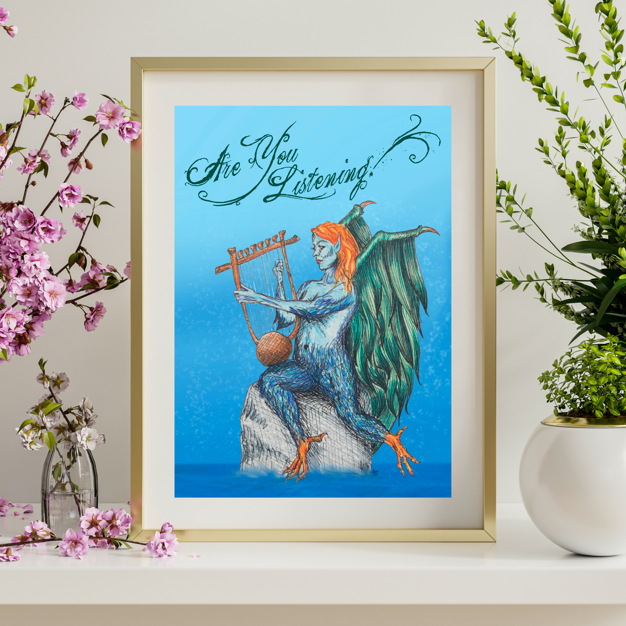 Hannah Kate Makes - Wholesale Art Print - Are You Listening? Art Print - Siren Harpy Greek Mythology4