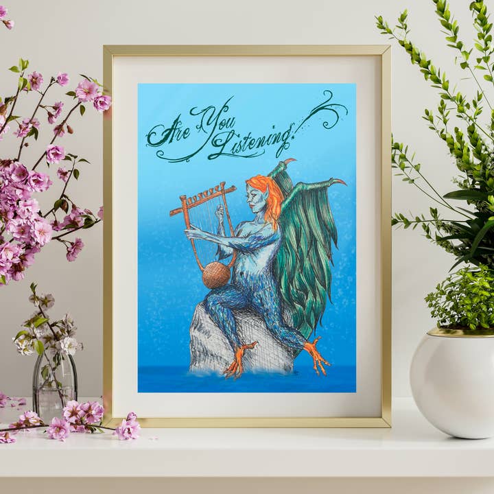 Hannah Kate Makes - Wholesale Art Print - Are You Listening? Art Print - Siren Harpy Greek Mythology4