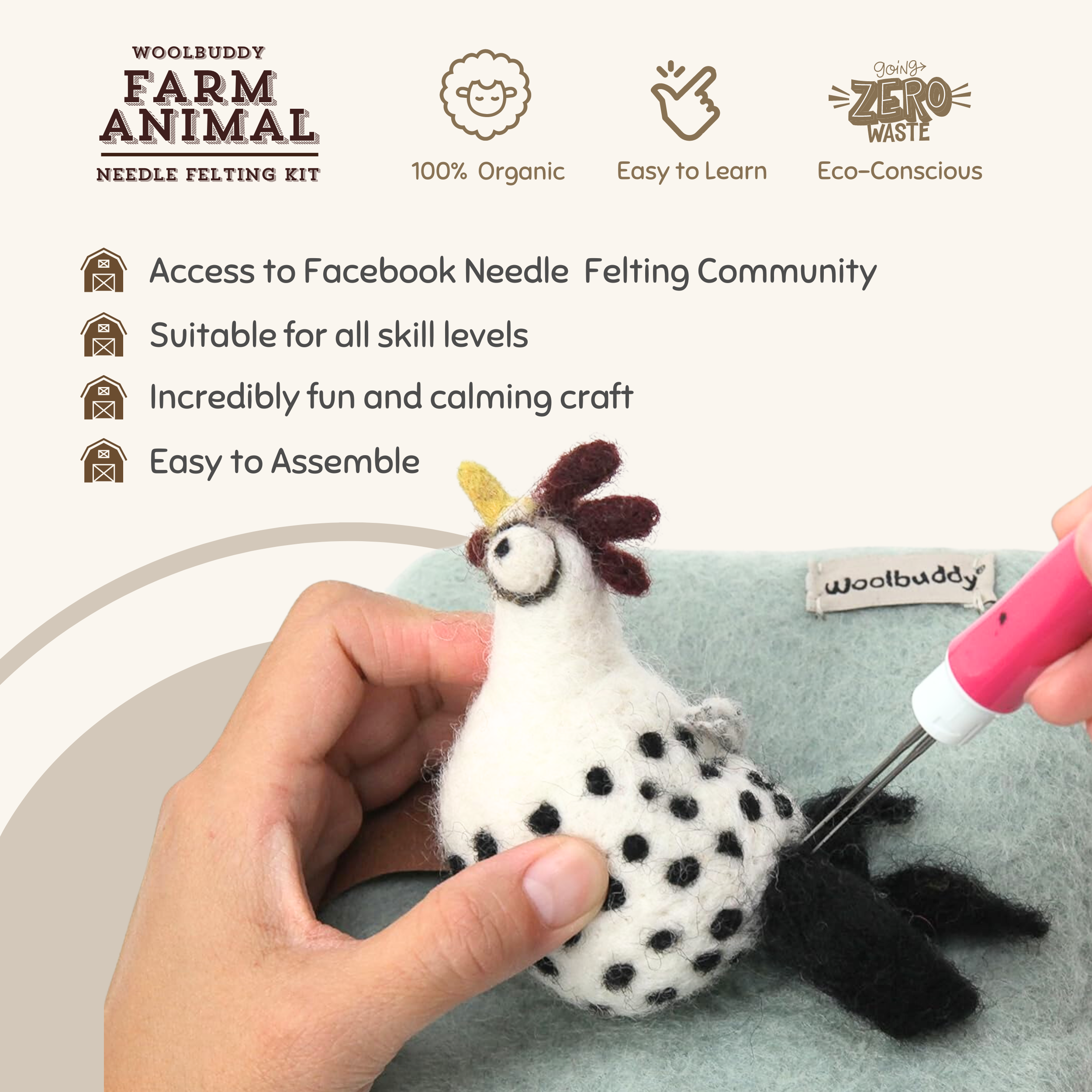 Woolbuddy - Vendita all'ingrosso Kit per lavoretti fai da te - Kit Fai da Te per Collezione di Fattoria in Feltro ad Ago – Crea 6 animali carini2